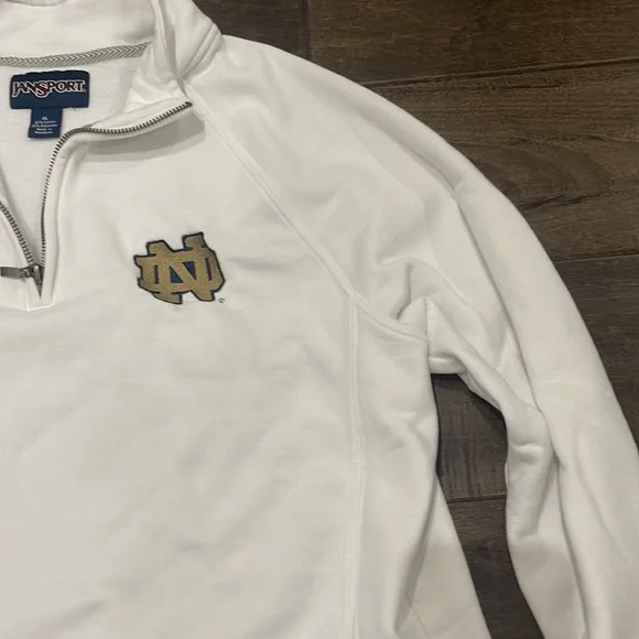 Jansport Notre Dame Quarter Zip White Sweater - size XL - Great Preowned - Picture 4 of 9